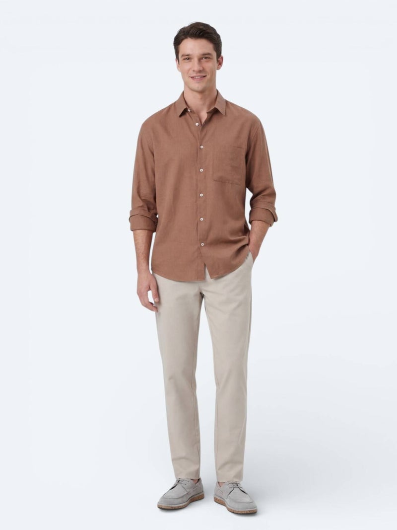 Kip Salmon Plain Oversize Fit Long Weaving Casual Shirt - Image 5