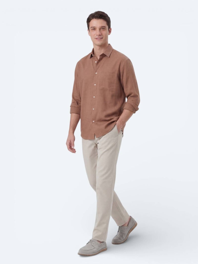 Kip Salmon Plain Oversize Fit Long Weaving Casual Shirt - Image 3