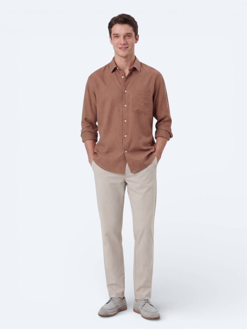 Kip Salmon Plain Oversize Fit Long Weaving Casual Shirt - Image 2