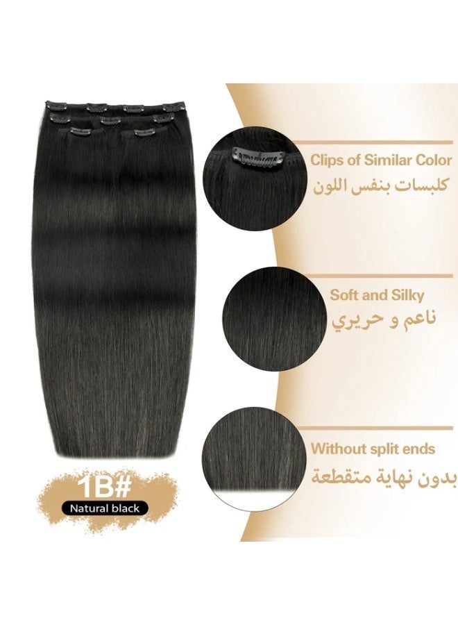 Richcoco Rich Coco 100% Human Hair Clip In Extensions 4PCS 100g Natural Black Straight Hair Extensions Full Head Set Soft Thick Seamless Easy Install - Image 1