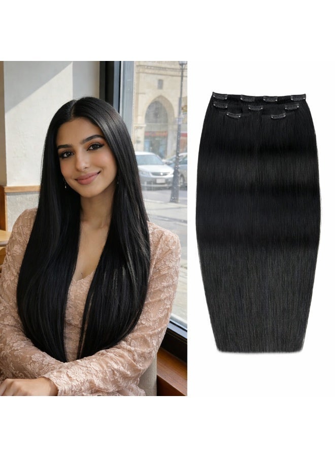 Richcoco Rich Coco 100% Human Hair Clip In Extensions 4PCS 100g Natural Black Straight Hair Extensions Full Head Set Soft Thick Seamless Easy Install - Image 2