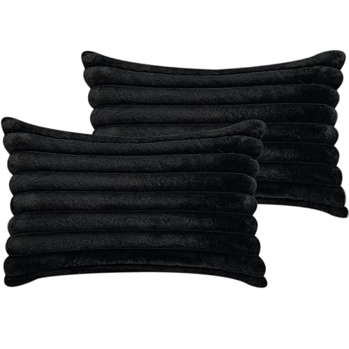 COTEY 20" x 12" Black Throw Pillow Covers Pack of 2, Soft Fluffy Faux Fur Decorative Pillows for Couch, Bed Cover with Velvet Back for Living Room, Home Décor for Sofa (50cm x 30cm, No Inserts Included) - Image 1