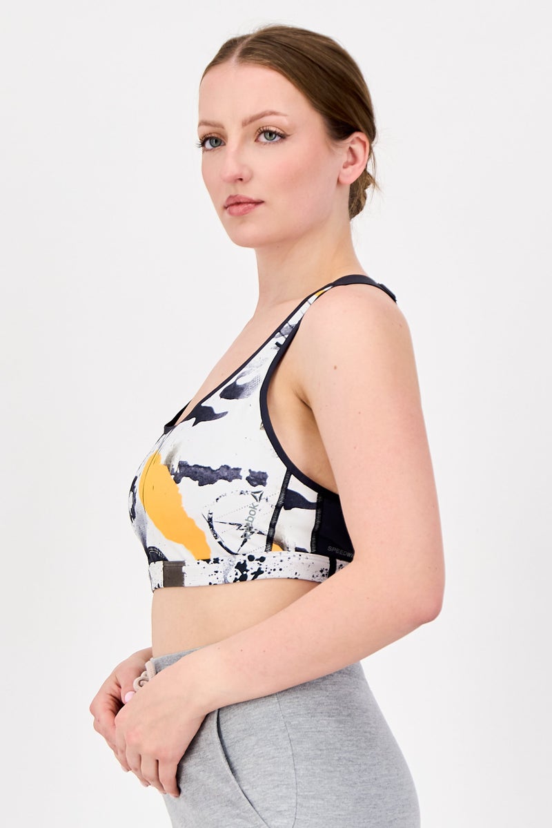 Reebok Women Padded Splatter Paint Training Sport Bra, Multicolor - Image 3