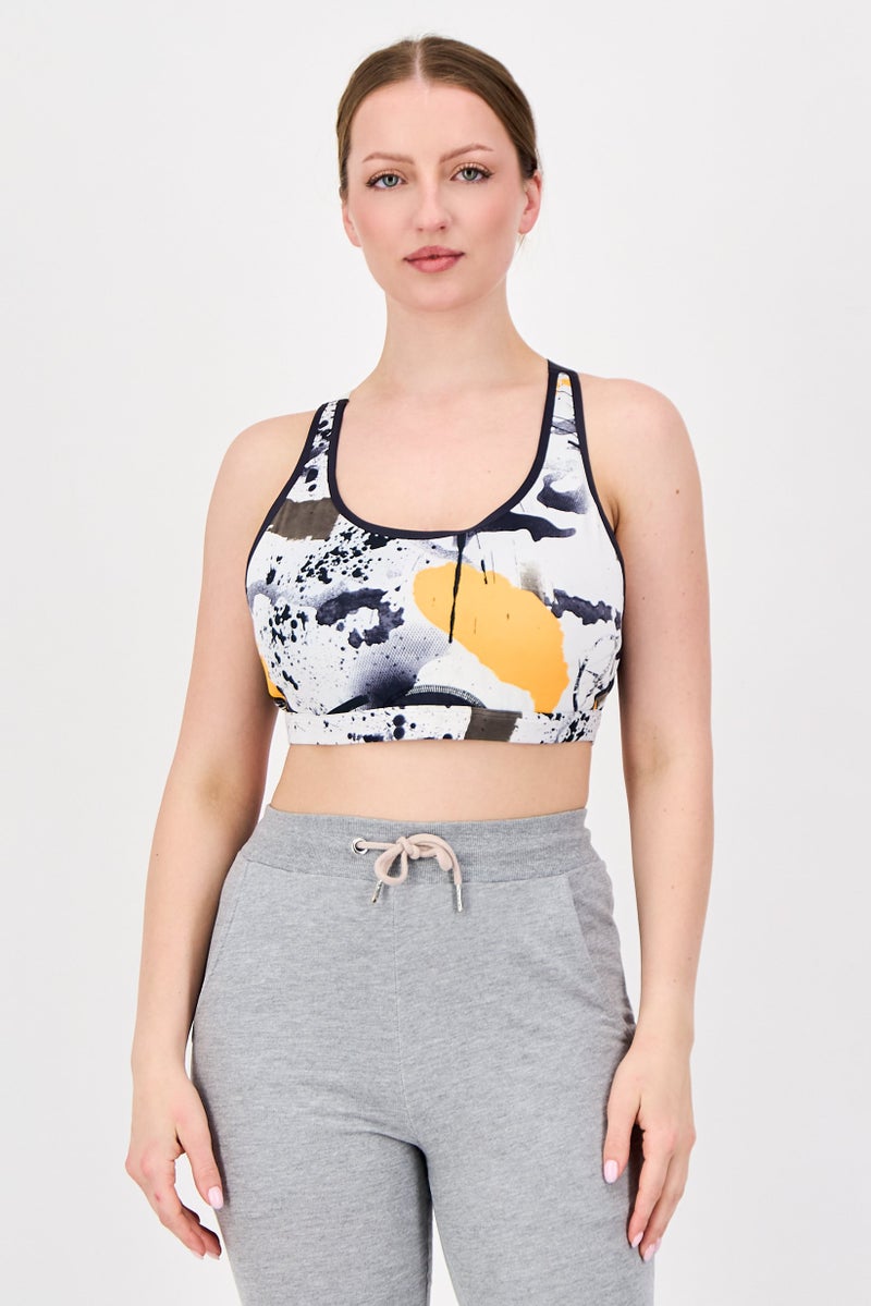 Reebok Women Padded Splatter Paint Training Sport Bra, Multicolor - Image 1