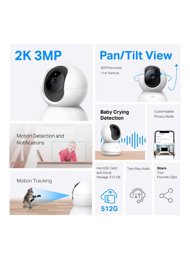 تي بي لينك كاميرا Tapo TC71 Pan/Tilt 2K Smart Security WiFi CCTV داخلية مع مناظر دورانية 360¬∞ - Image 2