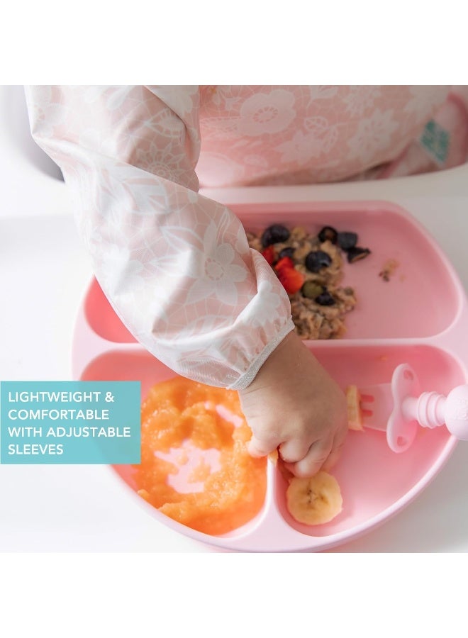 Bumkins Sleeved Bib for Girl or Boy, Baby and Toddler for 6-24 Mos, Essential Must Have for Eating, Feeding, Baby Led Weaning Supplies, Long Sleeve Mess Saving Food Catcher, Soft Fabric, Lace Pink - Image 4