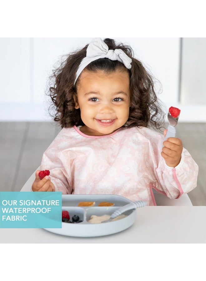 Bumkins Sleeved Bib for Girl or Boy, Baby and Toddler for 6-24 Mos, Essential Must Have for Eating, Feeding, Baby Led Weaning Supplies, Long Sleeve Mess Saving Food Catcher, Soft Fabric, Lace Pink - Image 3