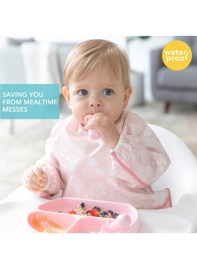 Bumkins Sleeved Bib for Girl or Boy, Baby and Toddler for 6-24 Mos, Essential Must Have for Eating, Feeding, Baby Led Weaning Supplies, Long Sleeve Mess Saving Food Catcher, Soft Fabric, Lace Pink - Image 2