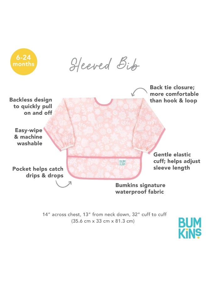 Bumkins Sleeved Bib for Girl or Boy, Baby and Toddler for 6-24 Mos, Essential Must Have for Eating, Feeding, Baby Led Weaning Supplies, Long Sleeve Mess Saving Food Catcher, Soft Fabric, Lace Pink - Image 5