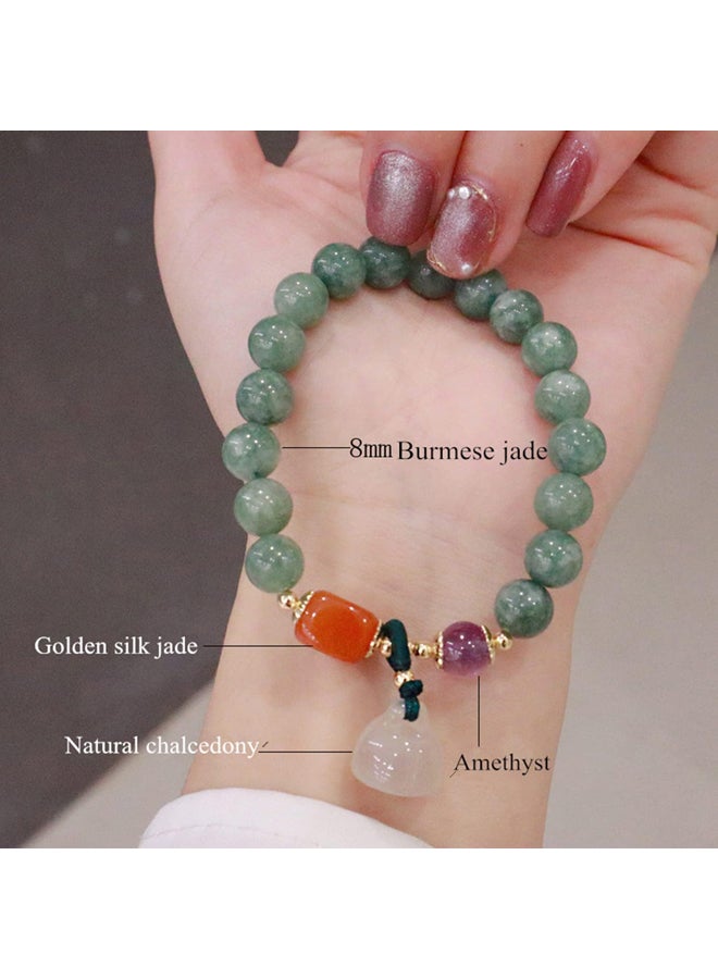 الطبيعية الخضراء الكوارتز شقرا الخرز الإجهاد الإغاثة اليشم شفاء الأحجار النساء الذهب كريستال مجوهرات هدايا لسوار، 5.5 "- 6.5"، اليشم، اليشم - Image 3