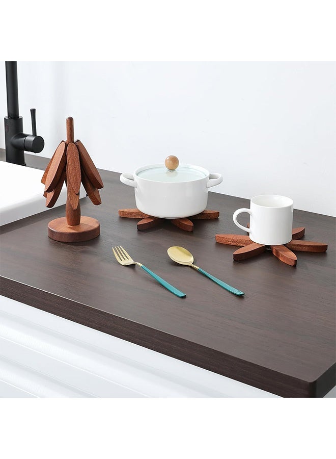 غنافوتو طقم برشام خشبي طبيعي قابل للطي من خشب الجوز الأسود، طقم برشام على شكل شجرة مضادة للتكلس، 4 برشام + حامل واحد للأطباق الساخنة، والقدر، والوعاء، وإبريق الشاي، وحاملات الأواني الساخنة - Image 2