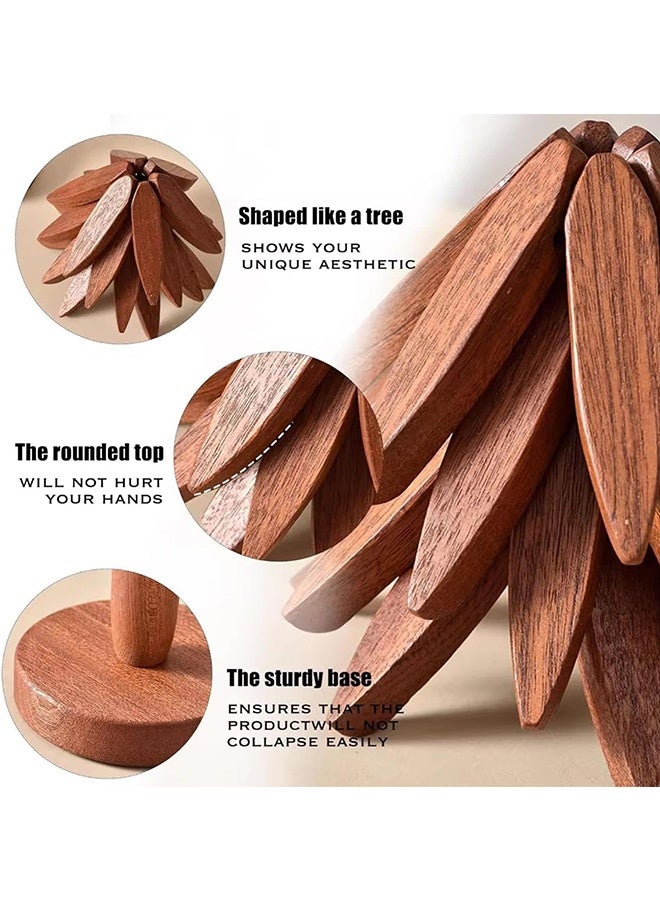 غنافوتو طقم برشام خشبي طبيعي قابل للطي من خشب الجوز الأسود، طقم برشام على شكل شجرة مضادة للتكلس، 4 برشام + حامل واحد للأطباق الساخنة، والقدر، والوعاء، وإبريق الشاي، وحاملات الأواني الساخنة - Image 4