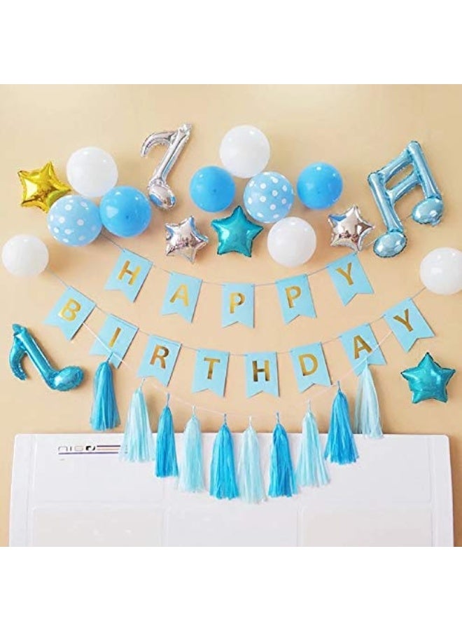Tellpet Light Blue HAPPY BIRTHDAY Banner with 5 pcs Gold Confetti Balloons - Image 5