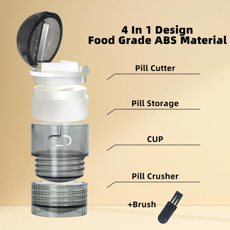 Gusil 4-in-1 Pill Crusher and Pill Cutter,Pill Crusher Fine Powder,Pill Cutter for Small or Large Pills,Vitamins, Tablets, Stainless Steel Blade, Removable Drinking Cup - Image 2