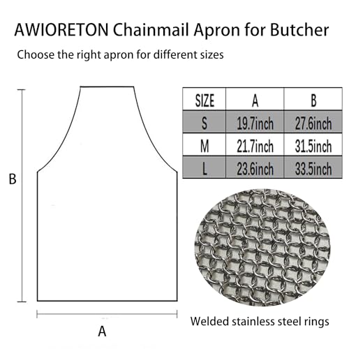 AWIORETON Chainmail Apron for Butcher, Cut Resistant Apron for Meat Cutting, Food Grade Stainless Steel Metal Mesh with Adjustable Strap (Medium) - Image 2