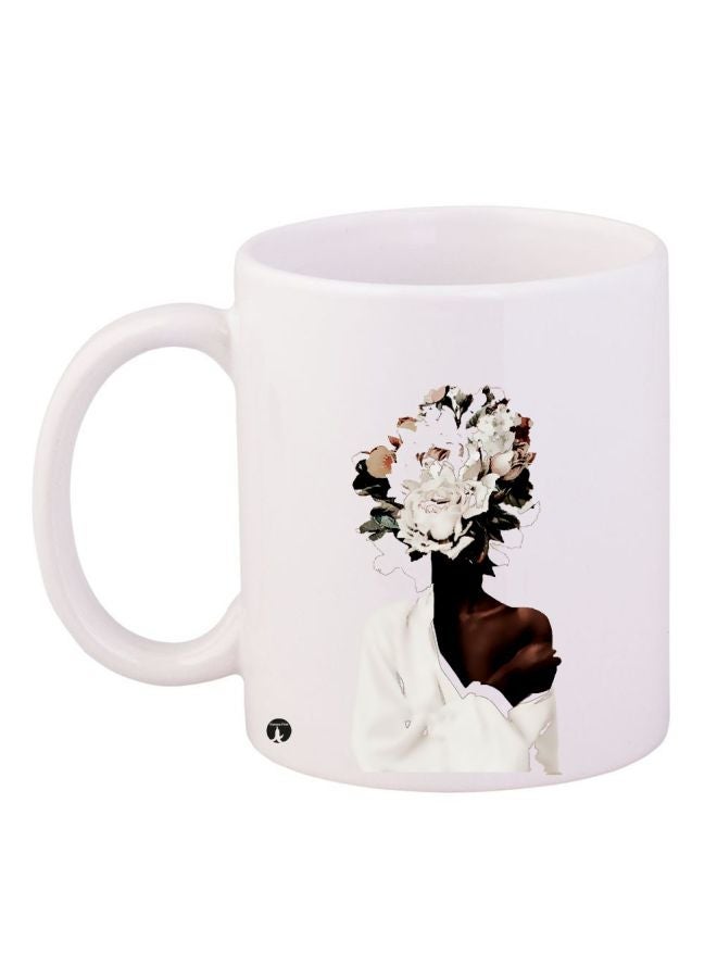 Floral Printed Coffee Mug White/Brown 11ounce