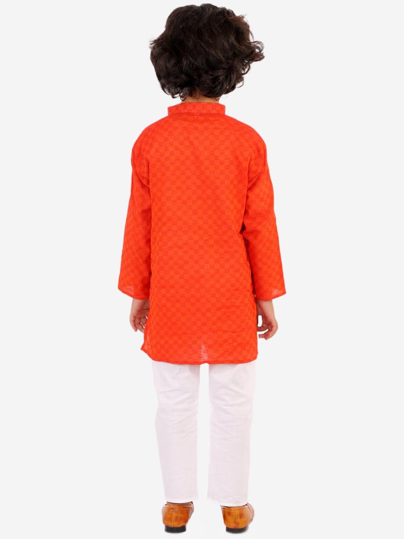 Superminis Baby Boys Traditional Ethnic Wear Handloom Cotton Solid Pattern Kurta With White Pyjama Set (Dark Orange, 6-12 Months) - Image 3