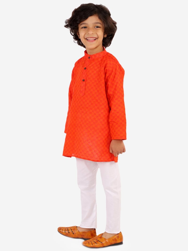 Superminis Baby Boys Traditional Ethnic Wear Handloom Cotton Solid Pattern Kurta With White Pyjama Set (Dark Orange, 6-12 Months) - Image 4