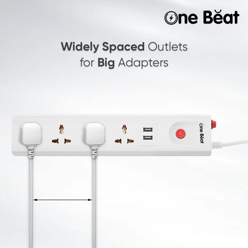 One Beat Extension Board with 2 USB and 4 SocketPower Load 10 AMP 4 Meter Long Power Cord White 4 Socket 2 USB 4 M - Image 4