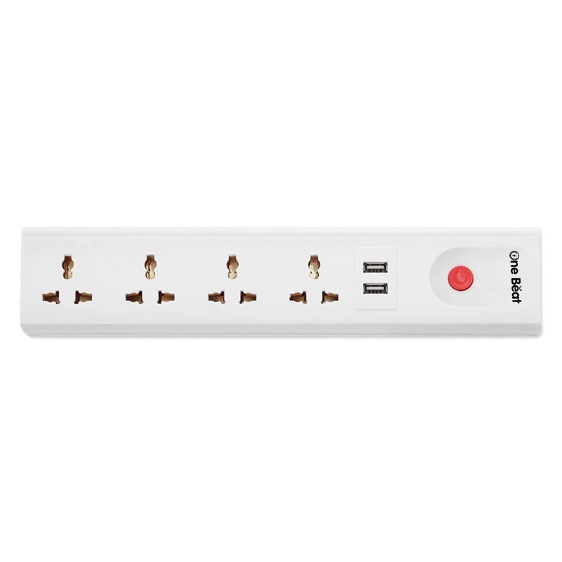 One Beat Extension Board with 2 USB and 4 SocketPower Load 10 AMP 4 Meter Long Power Cord White 4 Socket 2 USB 4 M - Image 1