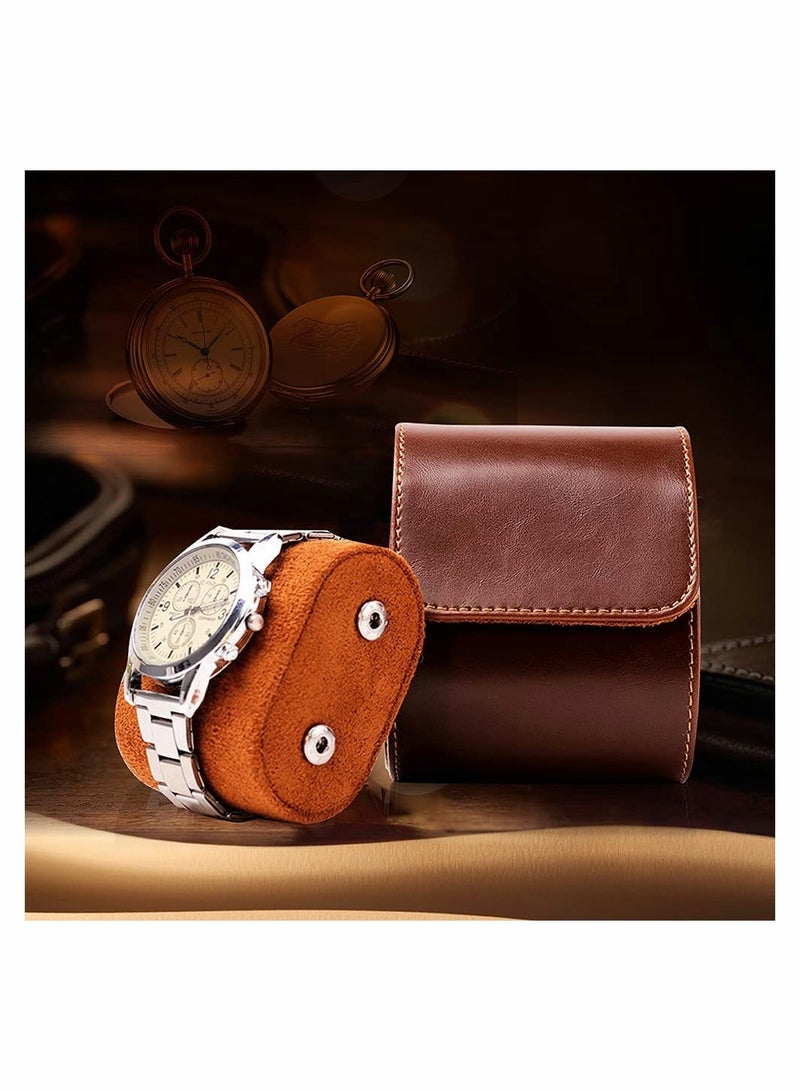 Watch Case, Brown Real Leather Watch Roll Single Watch Travel Case, Leather Watch Box Roll, Great for Travel with Large Watches Watch Storage Organizer, Jewelry Gift Box, 1 Pcs, Brown