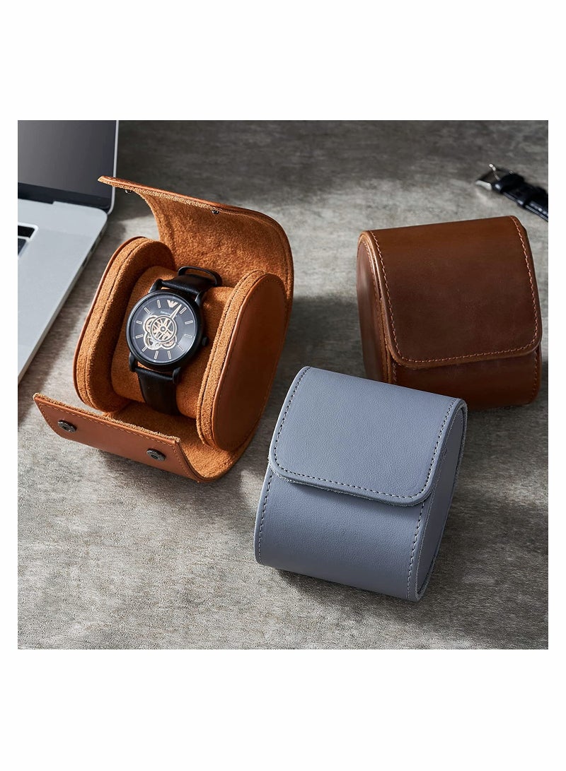 Watch Case, Brown Real Leather Watch Roll Single Watch Travel Case, Leather Watch Box Roll, Great for Travel with Large Watches Watch Storage Organizer, Jewelry Gift Box, 1 Pcs, Brown