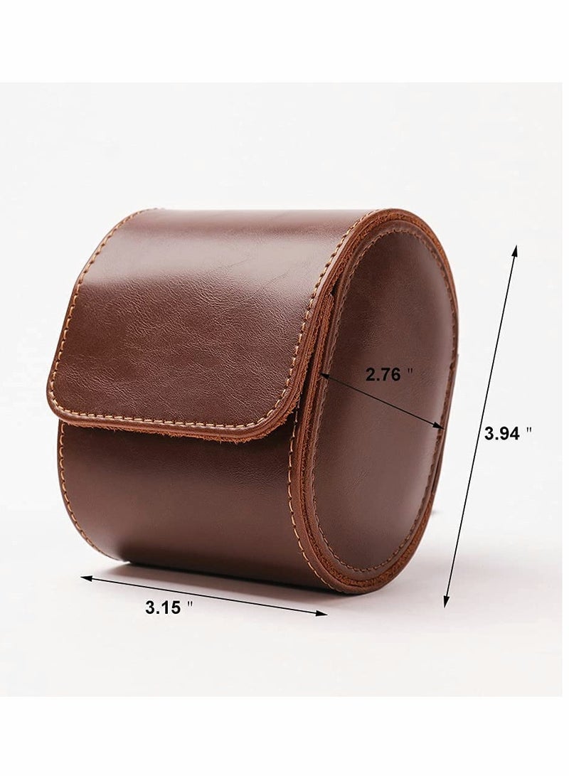 Watch Case, Brown Real Leather Watch Roll Single Watch Travel Case, Leather Watch Box Roll, Great for Travel with Large Watches Watch Storage Organizer, Jewelry Gift Box, 1 Pcs, Brown
