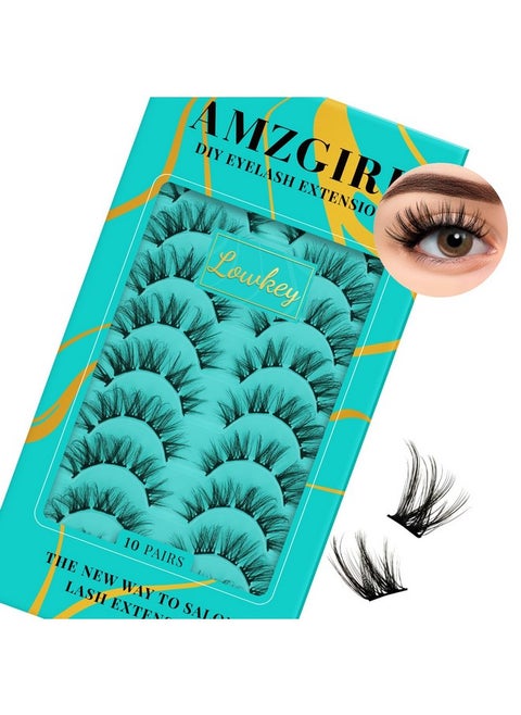 Lash Clusters 10 Pairs Eyelash Clusters Wispy Amzgirl Diy Lash That Look Like Extensions 3D False Eyelashes Natural Soft Fluffy Mink Individual Cluster Lashes (Lowkey)