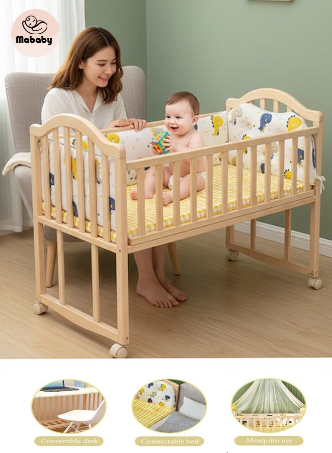 ما بيبي سرير خشبي ، يمكن أن تتحرك في السرير ، سرير مزدوج ، متعدد الوظائف مهد الوليد ، مع تغيير حفاضات الجدول - Image 1