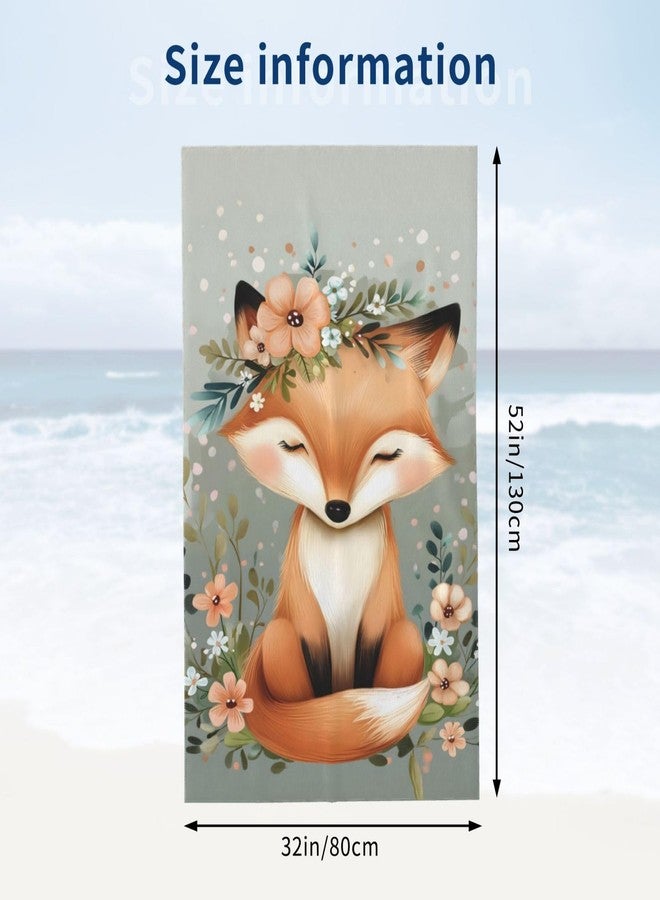 MIEPOS Cute Fox Beach Towel,32x52in,Quick-Dry Sand-Free Animal Bath Towels,Microfiber Lightweight for Travel Pool Yoga Beach Outdoor Activities Decor Accessories Gifts (Floral Fox) - Image 3