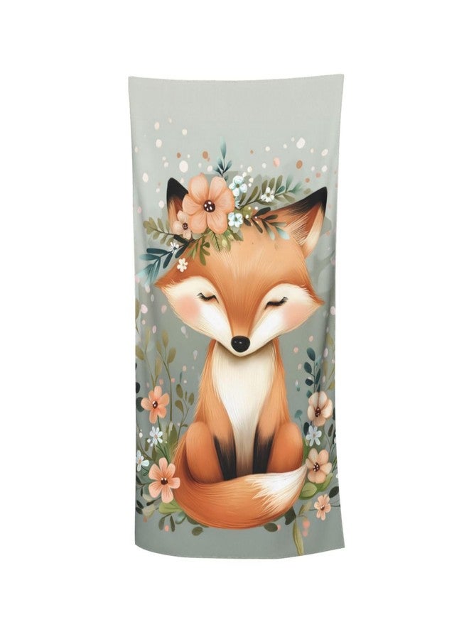 MIEPOS Cute Fox Beach Towel,32x52in,Quick-Dry Sand-Free Animal Bath Towels,Microfiber Lightweight for Travel Pool Yoga Beach Outdoor Activities Decor Accessories Gifts (Floral Fox) - Image 1