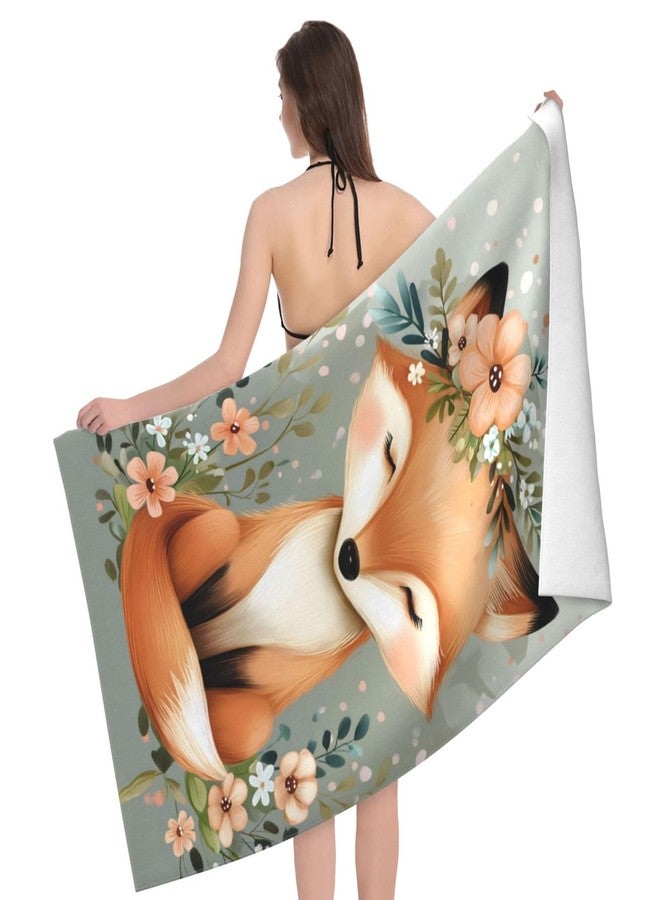 MIEPOS Cute Fox Beach Towel,32x52in,Quick-Dry Sand-Free Animal Bath Towels,Microfiber Lightweight for Travel Pool Yoga Beach Outdoor Activities Decor Accessories Gifts (Floral Fox) - Image 2