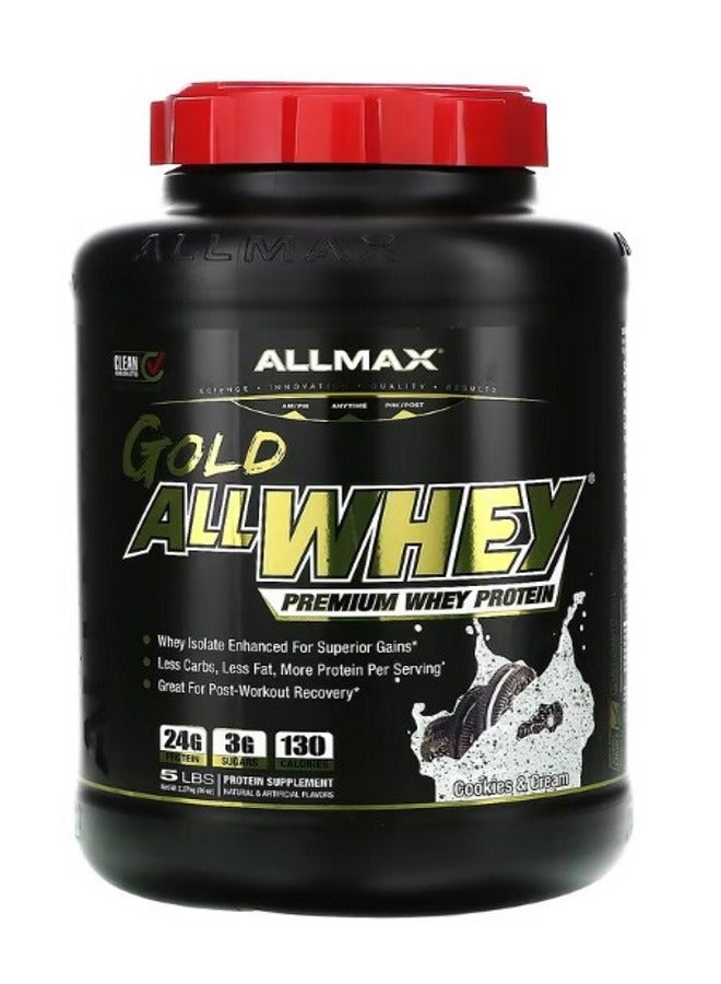 أول ماكس Gold AllWhey 100 Premium Whey Protein Cookies  Cream 5 lbs 2.27 kg - Image 1