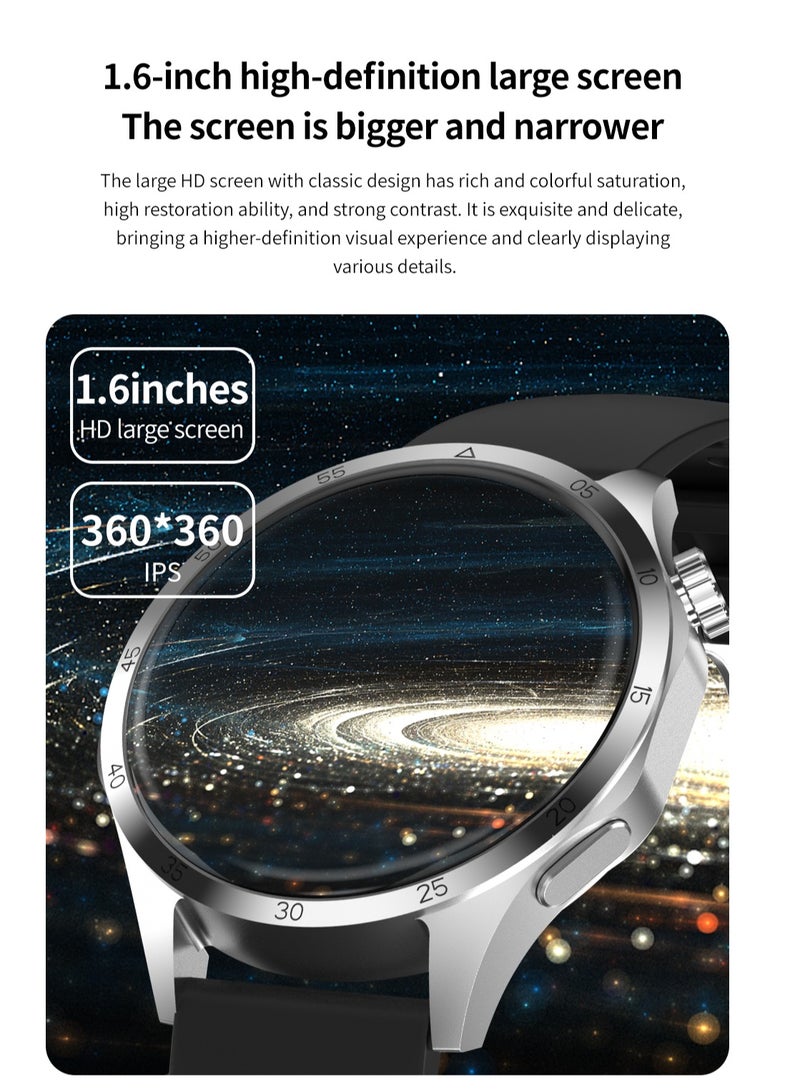 GULFLINK 2024 Round Shape Smart Watch For Men GT4 Pro Blood Oxygen Fitness Tracker Smartwatch- Silver - Image 2