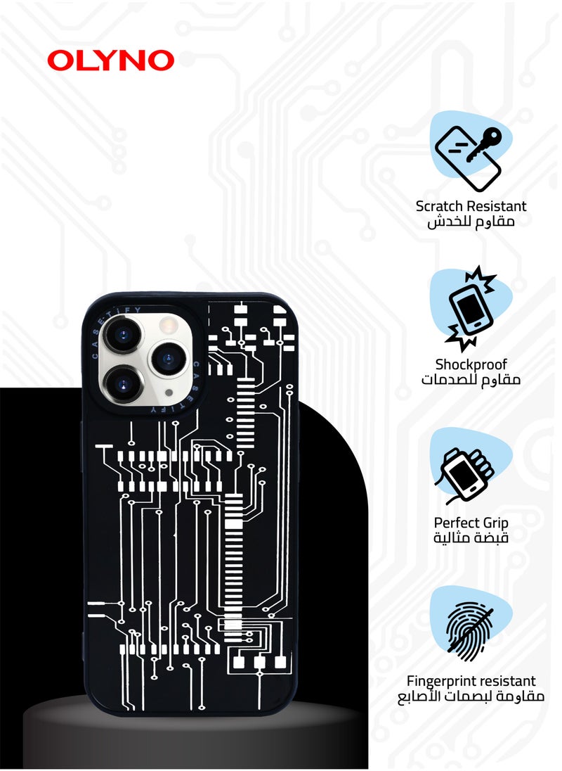 OLYNO - TechVisage Circuit Board Design iPhone 11 Pro Back Case Stylish Durable Modern Protective Cover - Image 1