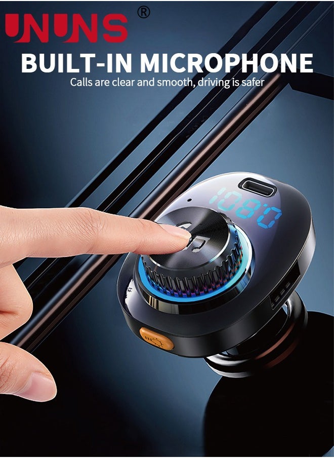 Bluetooth FM Transmitter for Car,Bluetooth 5.0 Car Adapter,QC 3.0 Charging,7 Color LED Backlit,Dual USB Port,Handsfree Call,Wireless Radio Receiver,Supports TF Card/U-Disk