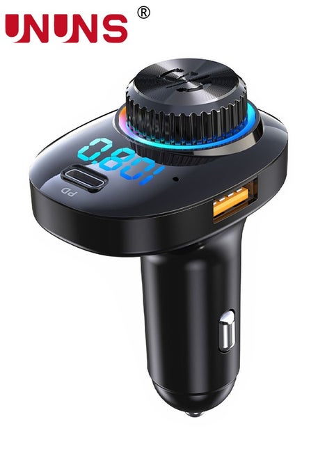 Bluetooth FM Transmitter for Car,Bluetooth 5.0 Car Adapter,QC 3.0 Charging,7 Color LED Backlit,Dual USB Port,Handsfree Call,Wireless Radio Receiver,Supports TF Card/U-Disk