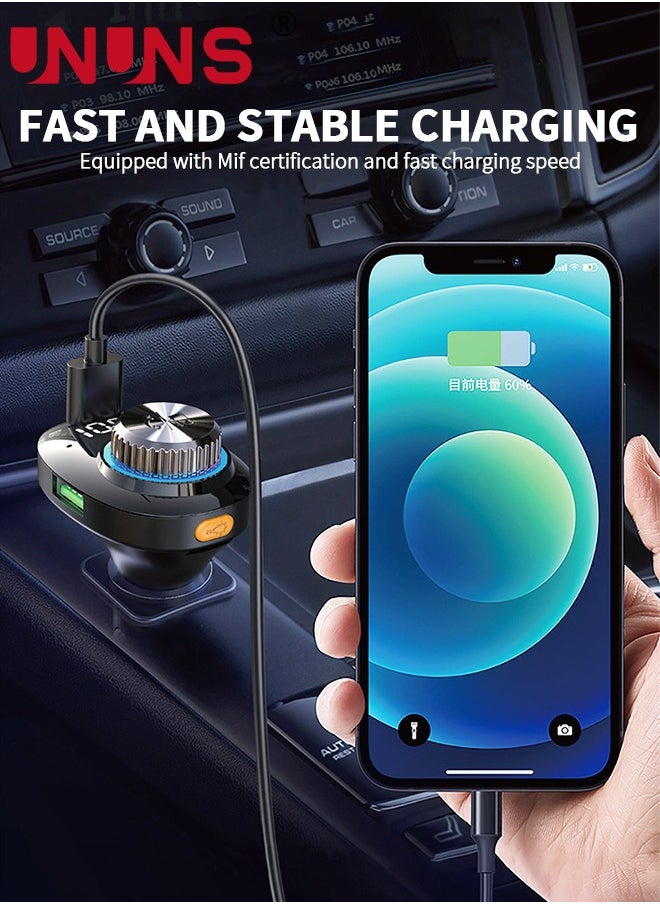 Bluetooth FM Transmitter for Car,Bluetooth 5.0 Car Adapter,QC 3.0 Charging,7 Color LED Backlit,Dual USB Port,Handsfree Call,Wireless Radio Receiver,Supports TF Card/U-Disk