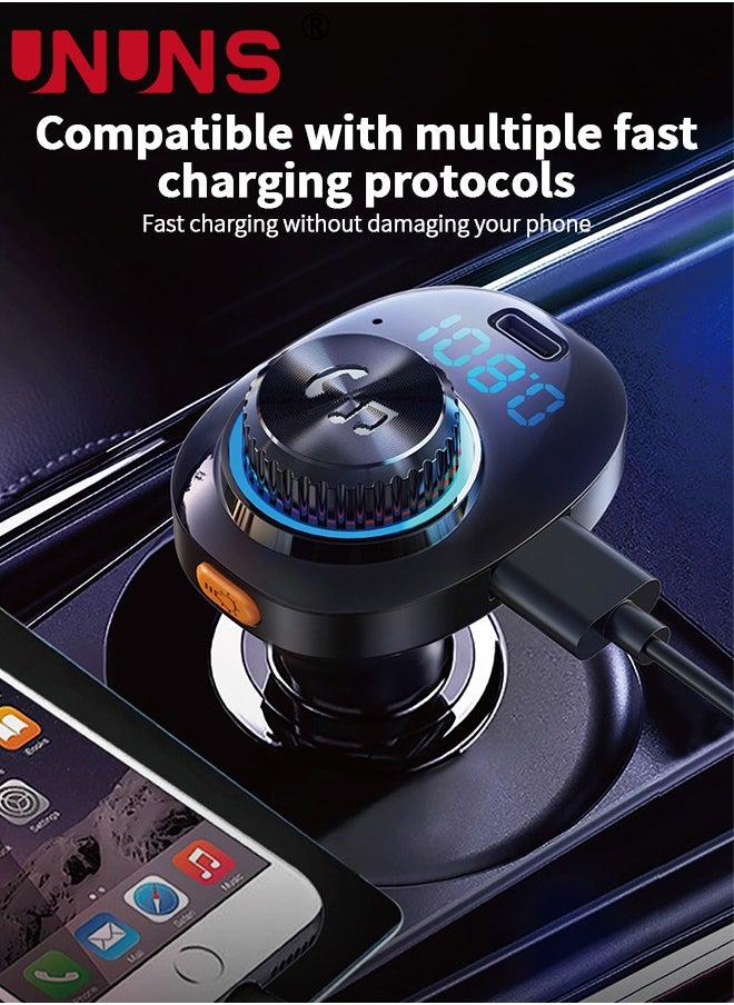 Bluetooth FM Transmitter for Car,Bluetooth 5.0 Car Adapter,QC 3.0 Charging,7 Color LED Backlit,Dual USB Port,Handsfree Call,Wireless Radio Receiver,Supports TF Card/U-Disk