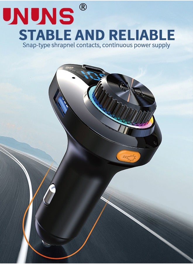 Bluetooth FM Transmitter for Car,Bluetooth 5.0 Car Adapter,QC 3.0 Charging,7 Color LED Backlit,Dual USB Port,Handsfree Call,Wireless Radio Receiver,Supports TF Card/U-Disk