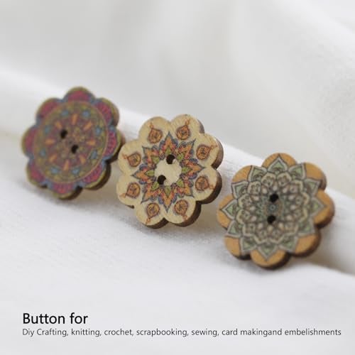 MASONEE 100PCS Assorted Wooden Buttons for Crafts Vintage 2 Holes Mixed Sizes Random Flower Painting Wood Buttons for Sewing 1inch and 3/4inch Large Assorted Decorative Wood Buttons for Crafts DIY 20mm 25mm - Image 5