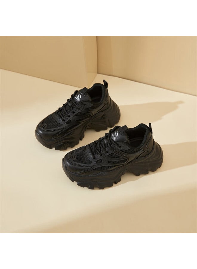 YEARCON Yierkang Height Increasing Sneakers Women Spring Fashion Single Shoes All-Match Casual Thick-Soled Dad Shoes Female Black 36 - Image 2