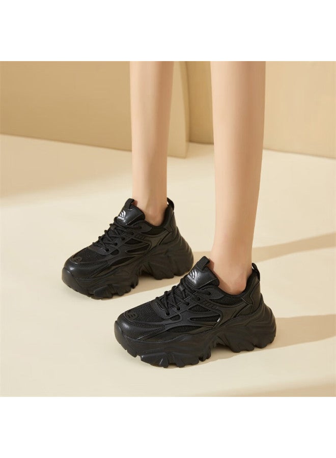 YEARCON Yierkang Height Increasing Sneakers Women Spring Fashion Single Shoes All-Match Casual Thick-Soled Dad Shoes Female Black 36 - Image 3