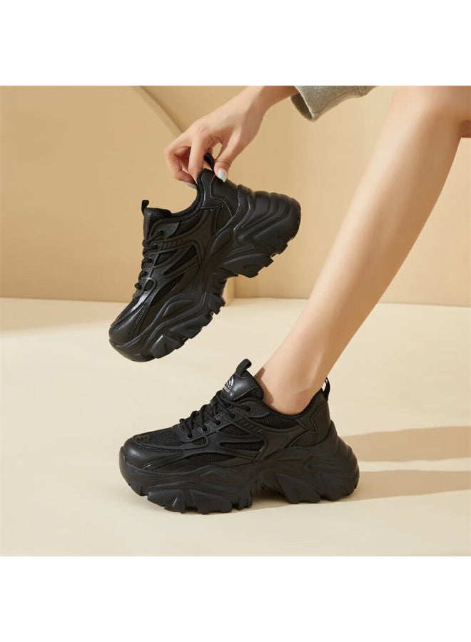 YEARCON Yierkang Height Increasing Sneakers Women Spring Fashion Single Shoes All-Match Casual Thick-Soled Dad Shoes Female Black 36 - Image 1