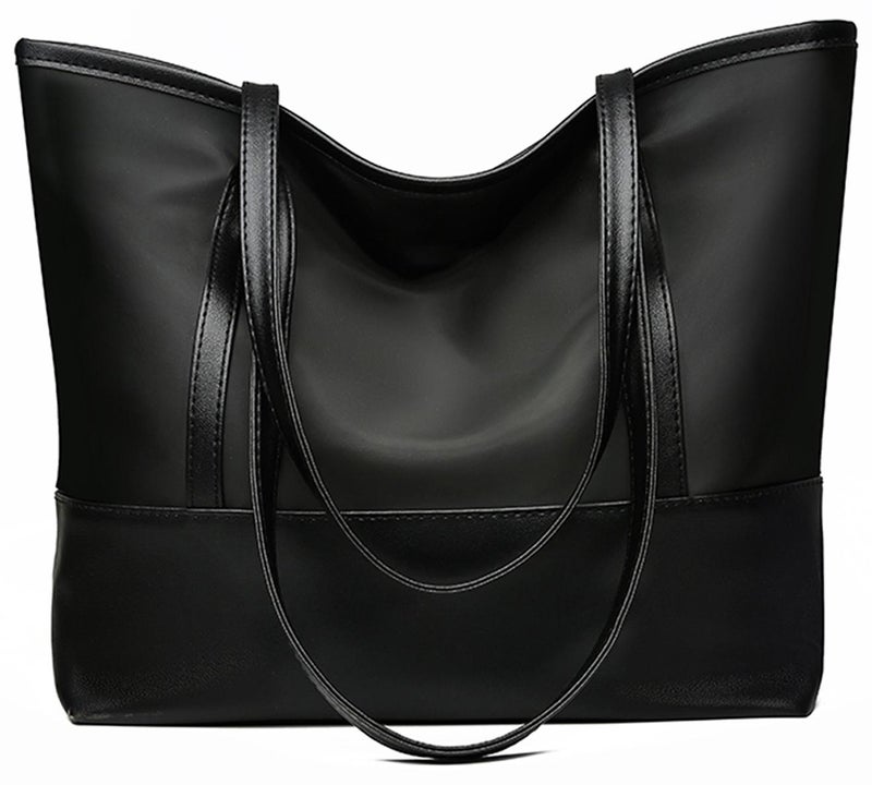 Qiccijoo Women Tote Bags,Stylish Simplicity Shoulder Bags,Handbags with Zipper for Daily Work Travel School Shopping Casual(Black) - Image 1