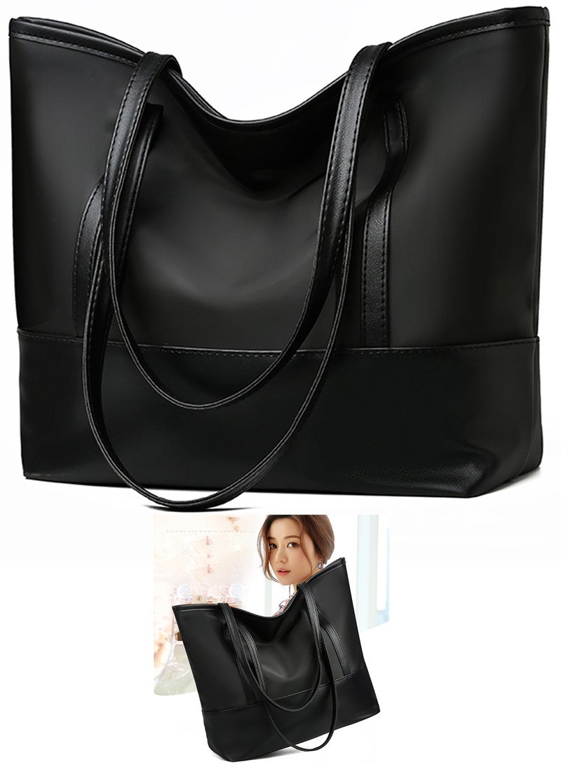 Qiccijoo Women Tote Bags,Stylish Simplicity Shoulder Bags,Handbags with Zipper for Daily Work Travel School Shopping Casual(Black) - Image 3
