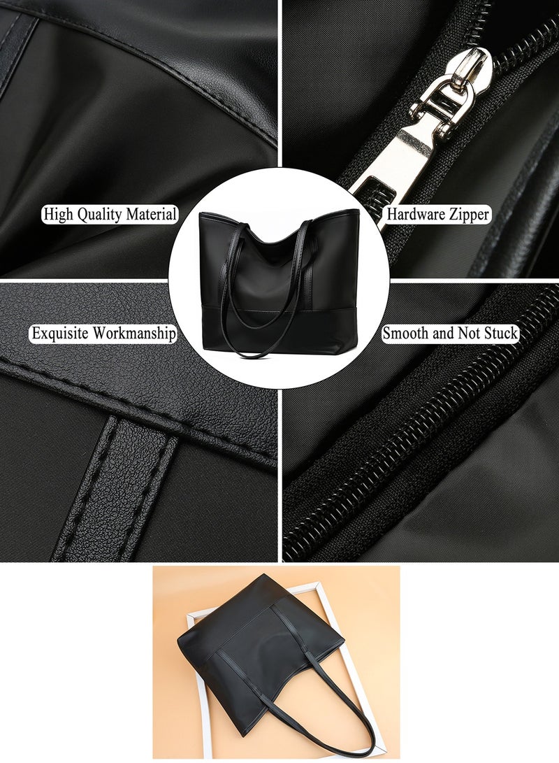 Qiccijoo Women Tote Bags,Stylish Simplicity Shoulder Bags,Handbags with Zipper for Daily Work Travel School Shopping Casual(Black) - Image 5