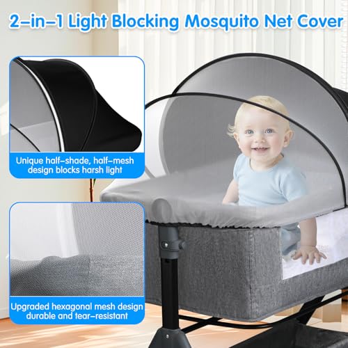 WANRU Bassinet Mosquito Net Cover - Half-Blackout Mosquito Net for Baby Crib & Bedside Sleeper, Breathable Crib net with 2-Way Zipper, Sun-Blocking Baby Mosquito Net Cover (Black-Small) - Image 2