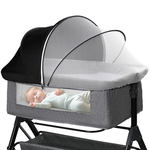 WANRU Bassinet Mosquito Net Cover - Half-Blackout Mosquito Net for Baby Crib & Bedside Sleeper, Breathable Crib net with 2-Way Zipper, Sun-Blocking Baby Mosquito Net Cover (Black-Small) - Image 1