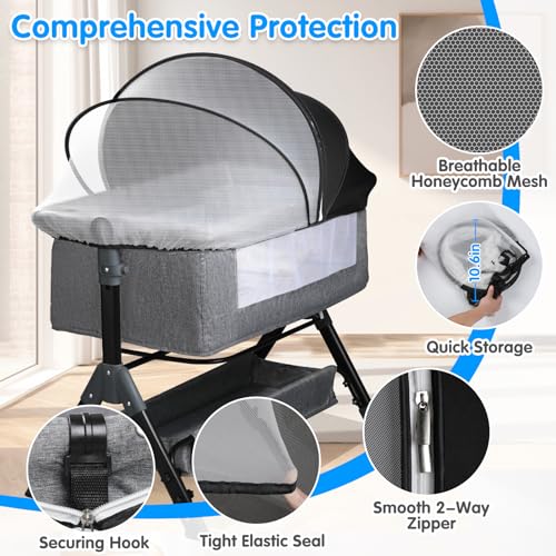 WANRU Bassinet Mosquito Net Cover - Half-Blackout Mosquito Net for Baby Crib & Bedside Sleeper, Breathable Crib net with 2-Way Zipper, Sun-Blocking Baby Mosquito Net Cover (Black-Small) - Image 3
